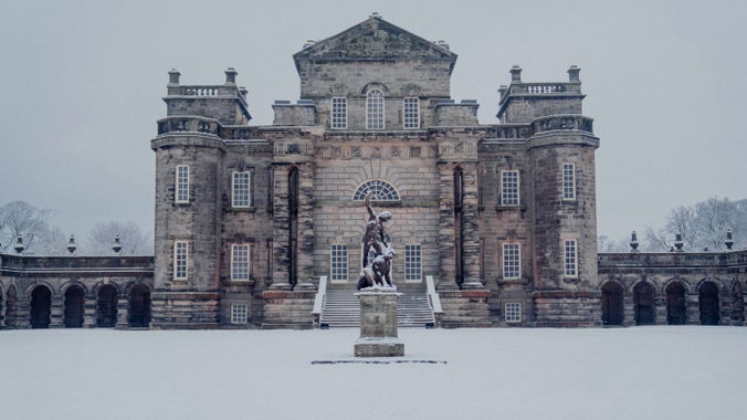 North front of Seaton Delaval Hall in winter snow